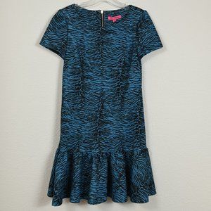 Betsey Johnson Blue Zebra Flounce Dress